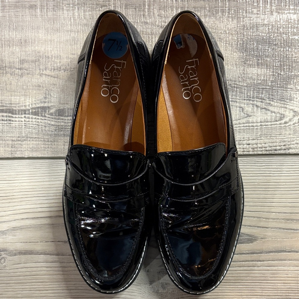 Franco Sarto Shiny Black Loafers EUC 7.5 - Picture 2 of 7